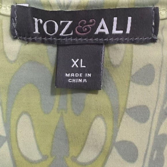 Roz & Ali Top Womens XL Green Multicolor Boho Floral Abstract Casual Tunic Shirt - Picture 5 of 8